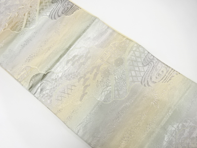 道長取りに松・菊・流水模様織り出し　袋帯